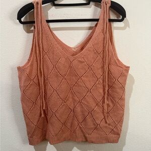 SHEIN Pink Ribbed Tank Top with Tie Front